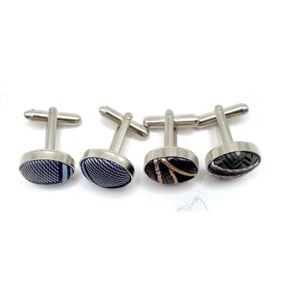 lot of 2 men's vintage cufflinks woven fabric textured finish silver bullet back